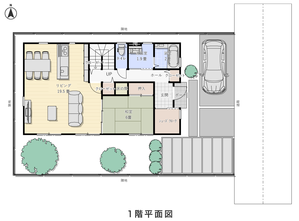 家の間取りプラン（EGL138②6A002）玄関は東向き、2階建ての間取りプランです。